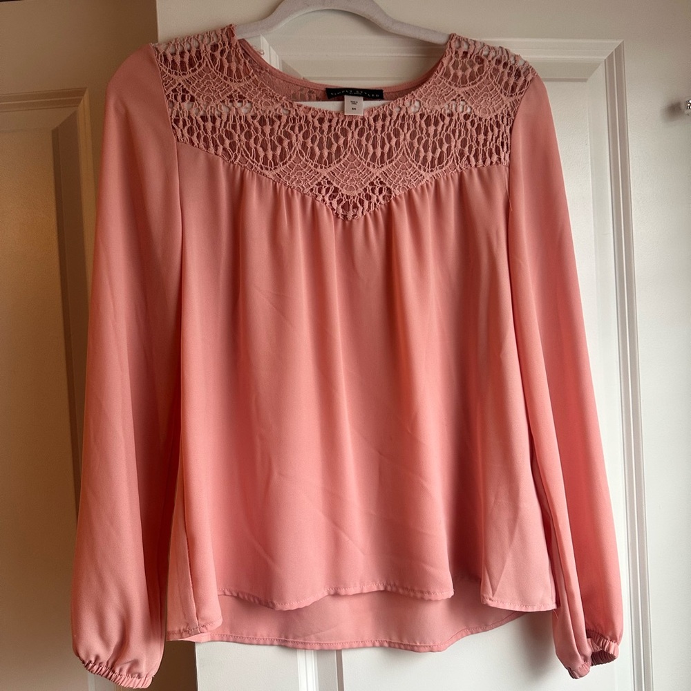 Simply Styled Lace Neck Long Sleeve Blouse - Size Small